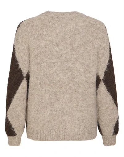 Vila - Vitora O-Neck L/S Jacquard Strik - Natural Melange